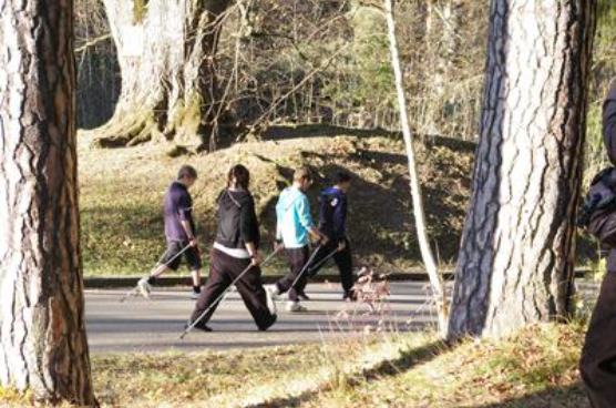 체중 조절과 근육 단련을 위해 걷기 운동하는 소년들(독일 호크리트 어린이재활병원)